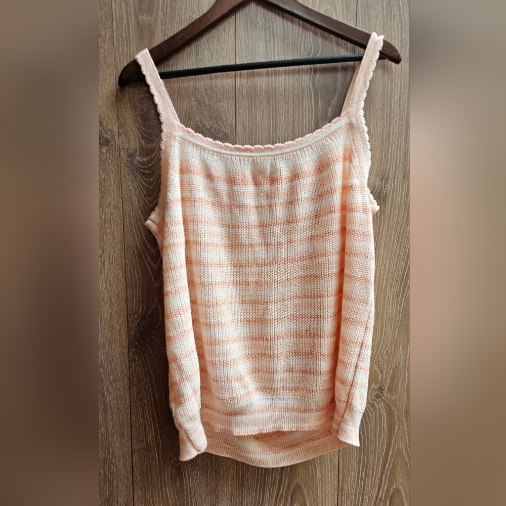 Joie Peach and Cream Knit 100% Cotton Camisole Tank Top Scalloped Edges Plus - Picture 5 of 5
